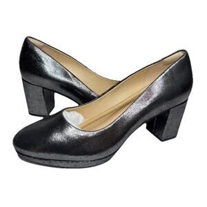 NEW Clarks Kelda Hope Textured Metallic Pewter Leather Classic Pumps Sz 8.5